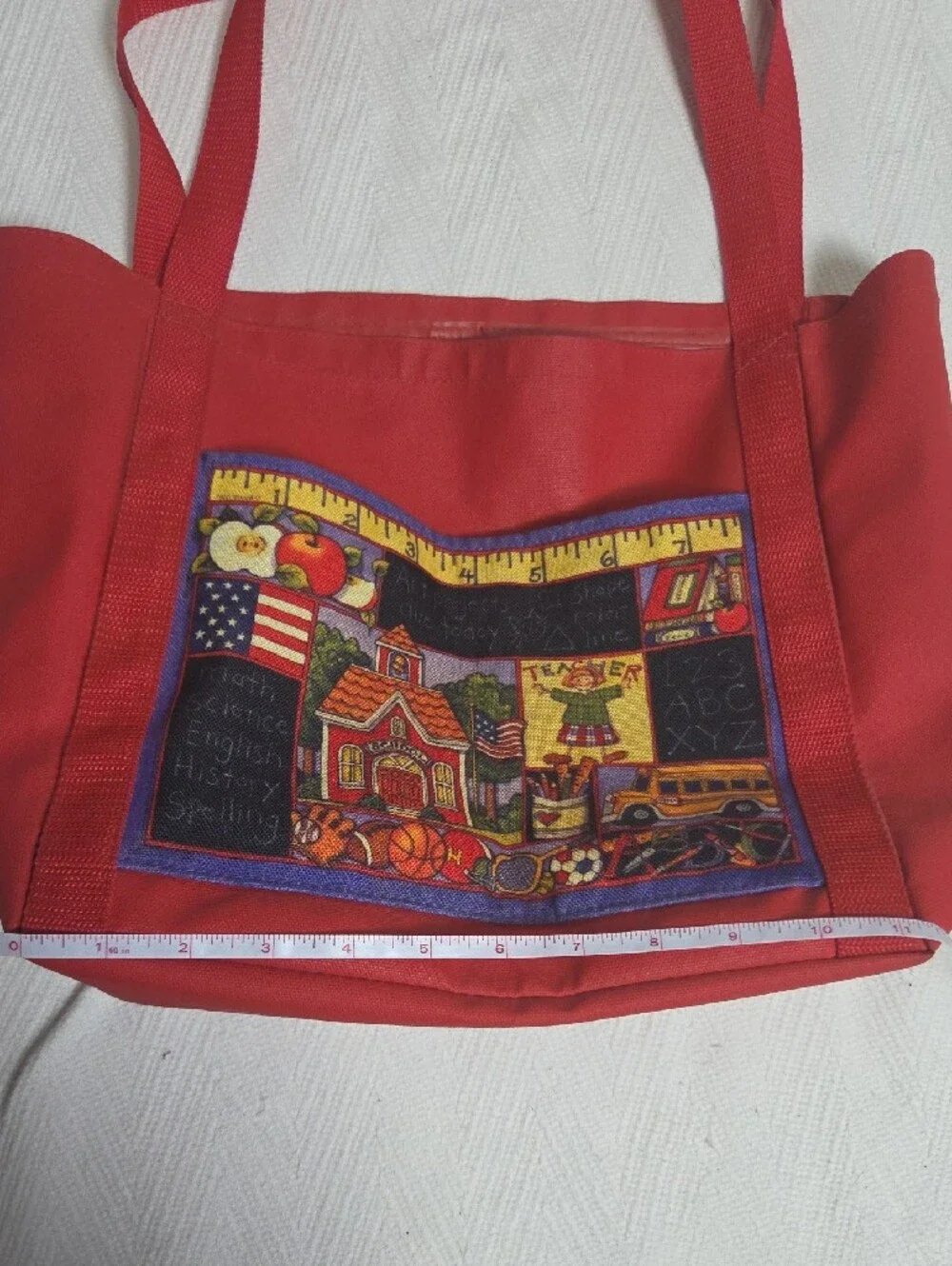 Vintage School Teacher Tote Bag Red Canvas Front Pocket Gregg Back to School